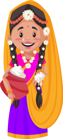 Radha sosteniendo una olla de mantequilla  Ilustración