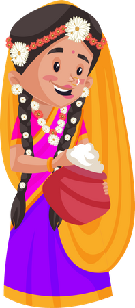 Radha tenant un pot de beurre  Illustration