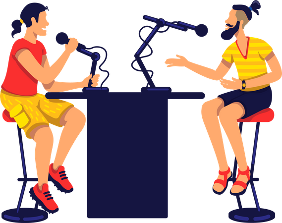 Radio host and guest having conversation  Illustration