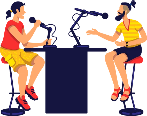 Radio host and guest having conversation  Illustration