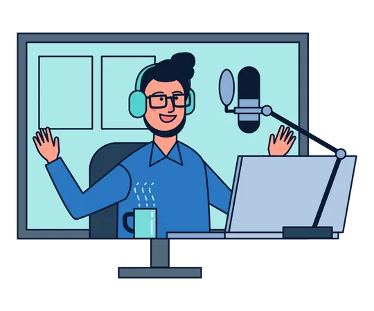 Radio jockey doing podcasting  Illustration