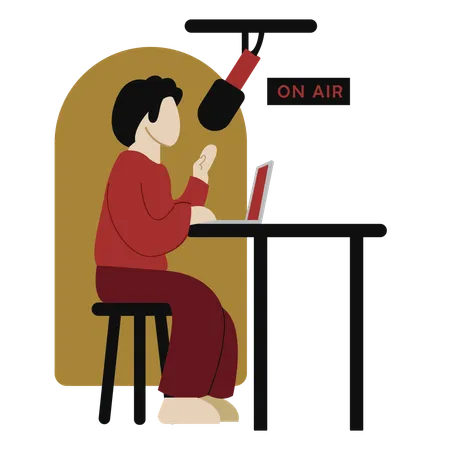 Radio jockey going on air inside studio  Illustration