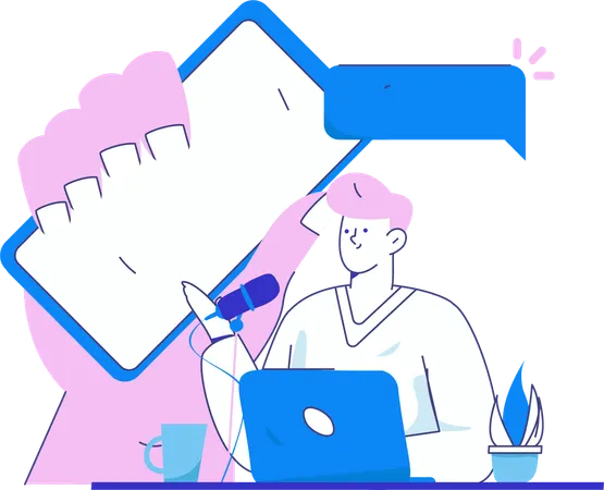 Radio jockey records podcast on radio  Illustration