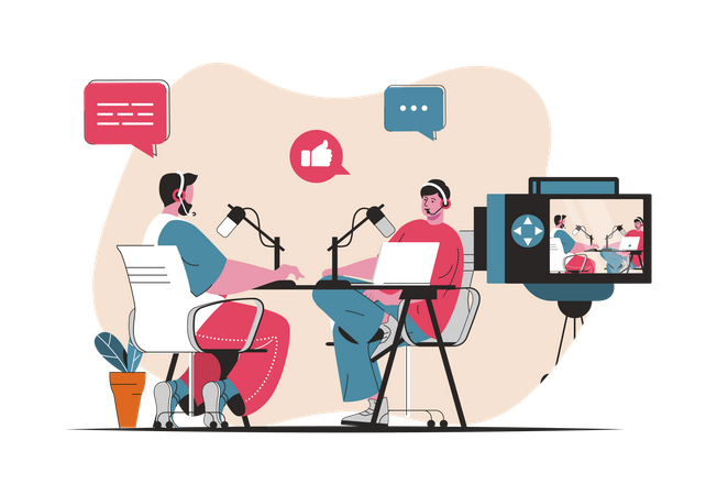 Radio jockeys gravando podcast  Illustration