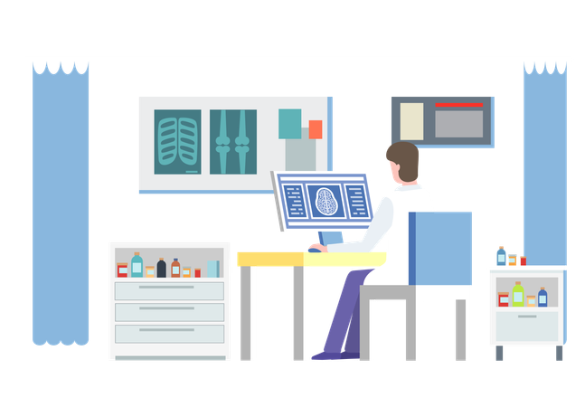 Radiography Technology with Doctor and X-ray  Illustration