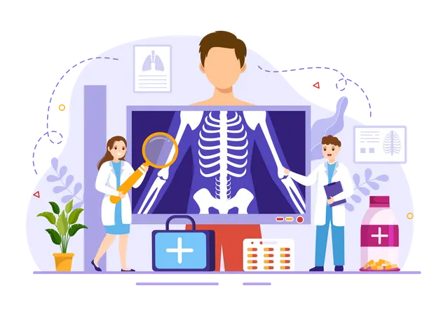 Radiologist specialist checking x-ray report  Illustration