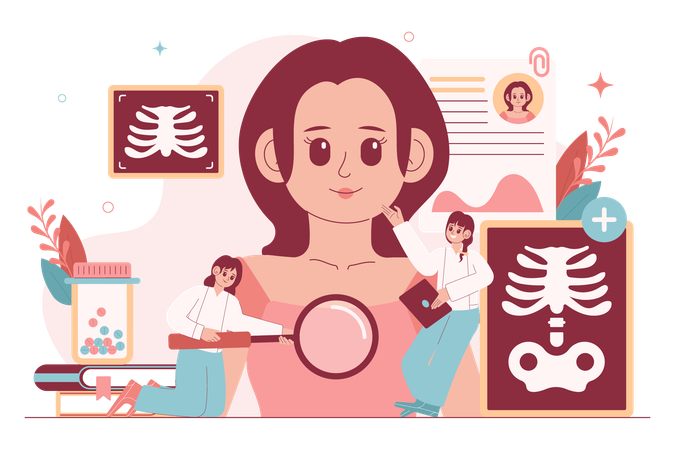 Radiologist testing female's chest  Illustration