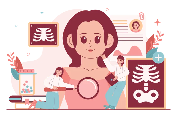 Radiologist testing female's chest  Illustration