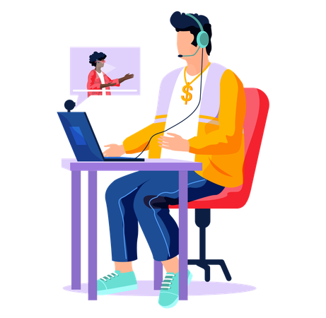 Radiomoderator schaut Podcast  Illustration