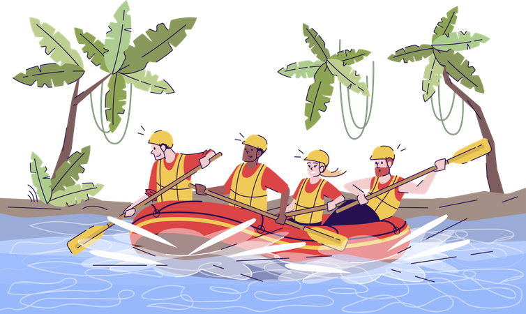 Rafting en el río de la selva  Ilustración