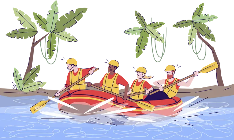 Rafting en el río de la selva  Ilustración