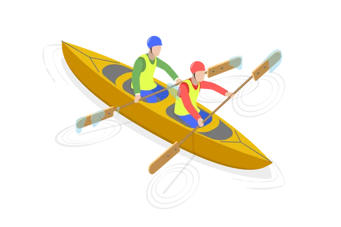 3 D Isometric Flat Vector Illustration Of Rafting Sport Competition Extreme Activity At River Stream Illustration