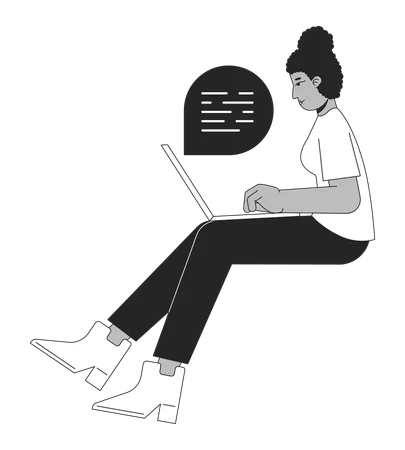 Ragazza afroamericana che scrive sul computer  Illustration