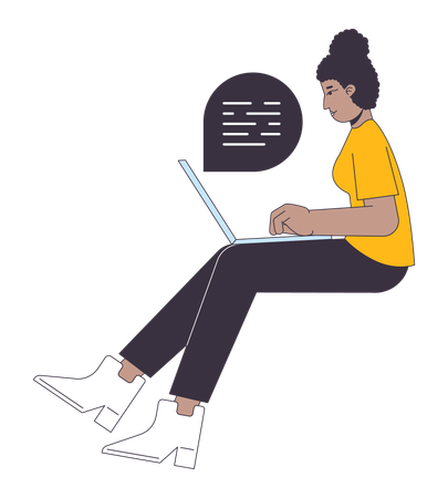 Ragazza afroamericana che scrive sul computer  Illustration