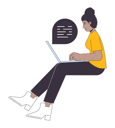 Ragazza afroamericana che scrive sul computer  Illustration