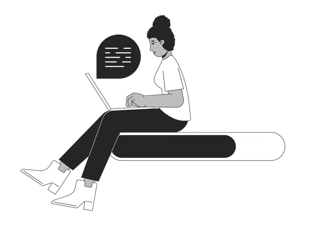 Ragazza afroamericana che scrive sul computer portatile  Illustration