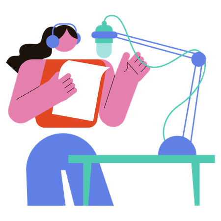 Ragazza che fa un podcast con script  Illustration