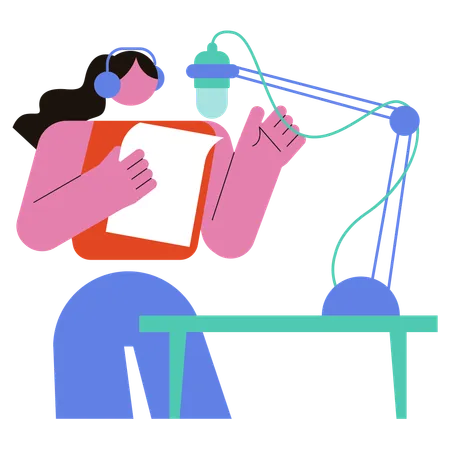 Ragazza che fa un podcast con script  Illustration