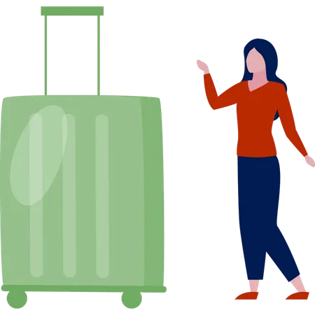 Ragazza che indica la borsa da viaggio  Illustration