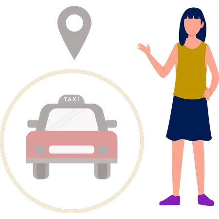 Ragazza che mostra la posizione del taxi  Illustration