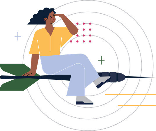 Ragazza che vola sulla freccia del dardo mentre cerca una visione aziendale  Illustration