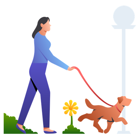 Ragazza che cammina con il cane  Illustration