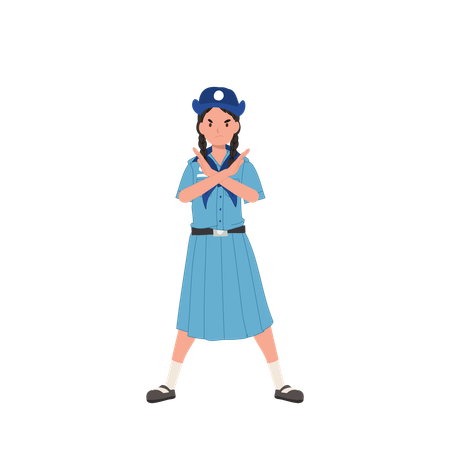 Ragazza scout tailandese in uniforme con le mani incrociate che non fa alcun gesto, no, gesti negativi, opposti  Illustration