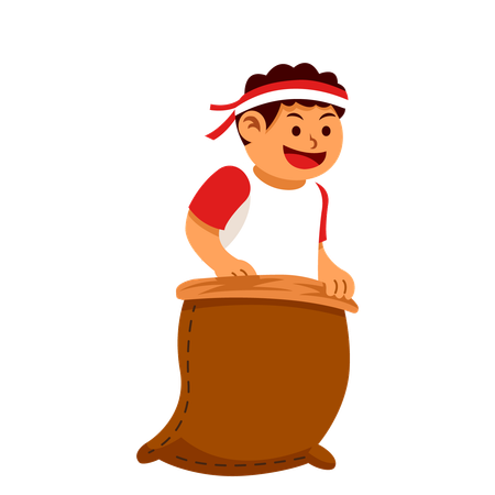 Ragazzo che gioca al gioco dei sacchi  Illustration