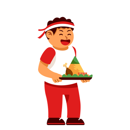 Ragazzo che gode del pasto nel giorno dell'indipendenza dell'Indonesia  Illustration