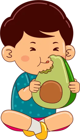 Ragazzo che mangia avocado  Illustration