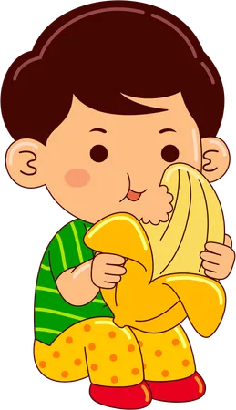 Ragazzo che mangia banana  Illustration