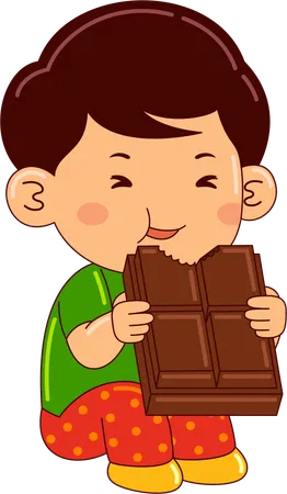 Ragazzo che mangia cioccolato  Illustration