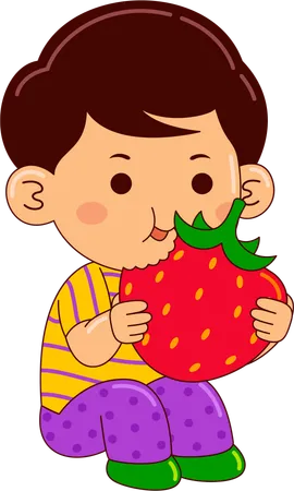 Ragazzo che mangia fragola  Illustration