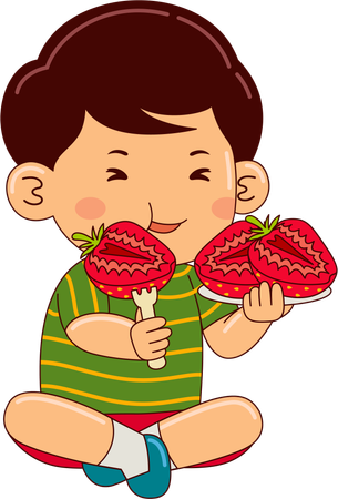 Ragazzo che mangia fragola  Illustration