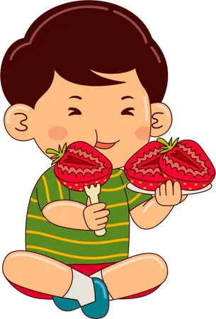 Ragazzo che mangia fragola  Illustration