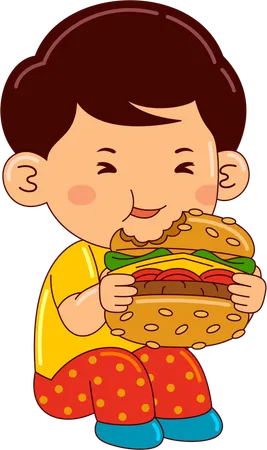 Ragazzo che mangia hamburger  Illustration