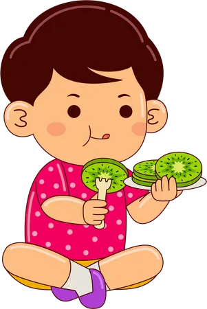 Ragazzo che mangia kiwi  Illustration