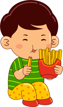 Ragazzo che mangia patatine fritte  Illustration