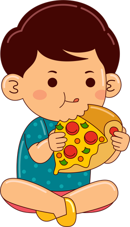 Ragazzo che mangia pizza  Illustration