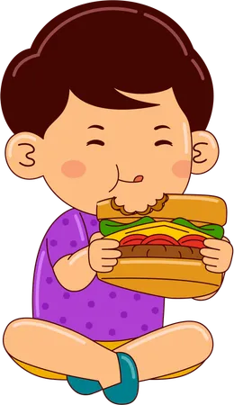 Ragazzo che mangia panino  Illustration