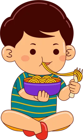 Ragazzo che mangia gli spaghetti  Illustration