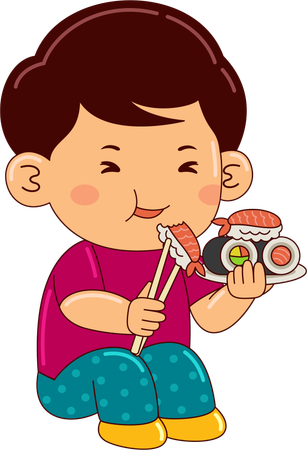 Ragazzo che mangia sushi  Illustration