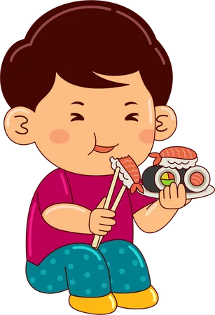 Ragazzo che mangia sushi  Illustration