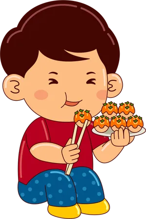 Ragazzo che mangia takoyaki  Illustration