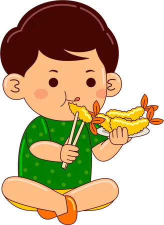 Ragazzo che mangia tempura  Illustration