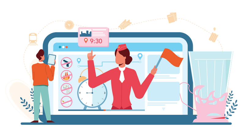 Railway conductor informing train time  Illustration