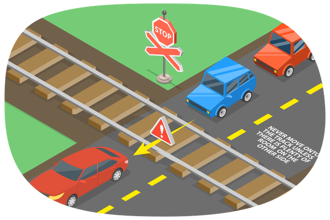 Railway Crossing and Road Safety Rules  Illustration