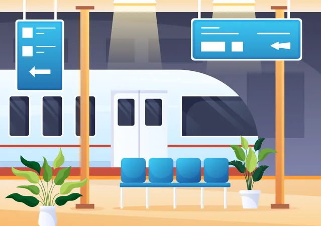 Best Premium Train Station stopping in station Illustration download in PNG  & Vector format