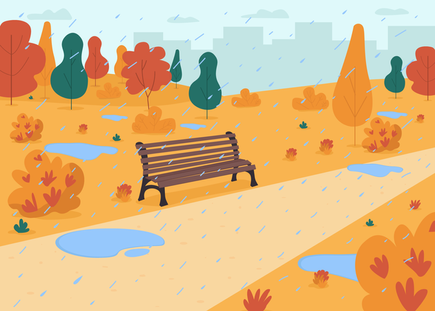 Rain in autumn park  Illustration