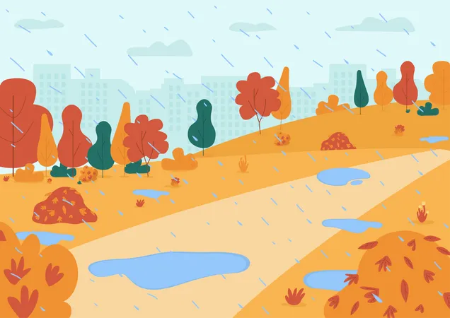 Rain in park Illustration